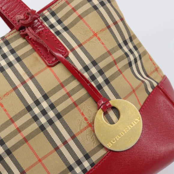 BURBERRY Nova Check Hand Bag Canvas Beige Gold Auth 200887