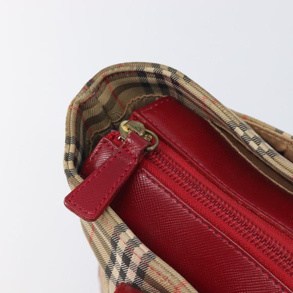 BURBERRY Nova Check Hand Bag Canvas Beige Gold Auth 200887