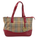 BURBERRY Nova Check Hand Bag Canvas Beige Gold Auth 200887-13