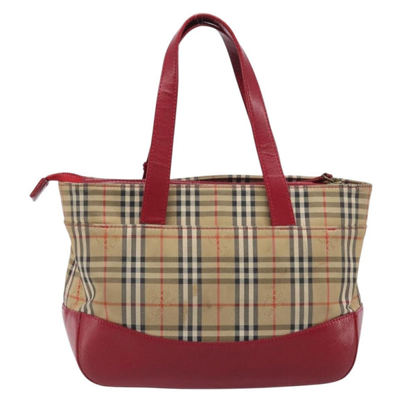 BURBERRY Nova Check Hand Bag Canvas Beige Gold Auth 200887