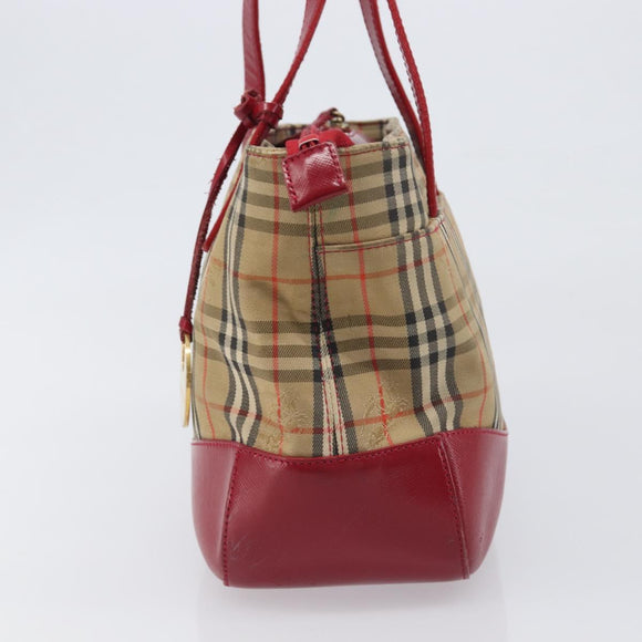 BURBERRY Nova Check Hand Bag Canvas Beige Gold Auth 200887