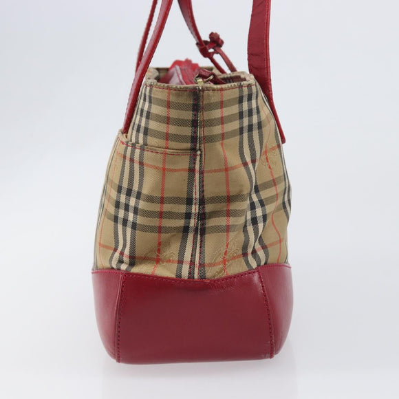 BURBERRY Nova Check Hand Bag Canvas Beige Gold Auth 200887