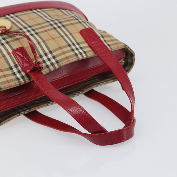 BURBERRY Nova Check Hand Bag Canvas Beige Gold Auth 200887
