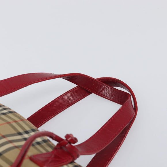 BURBERRY Nova Check Hand Bag Canvas Beige Gold Auth 200887