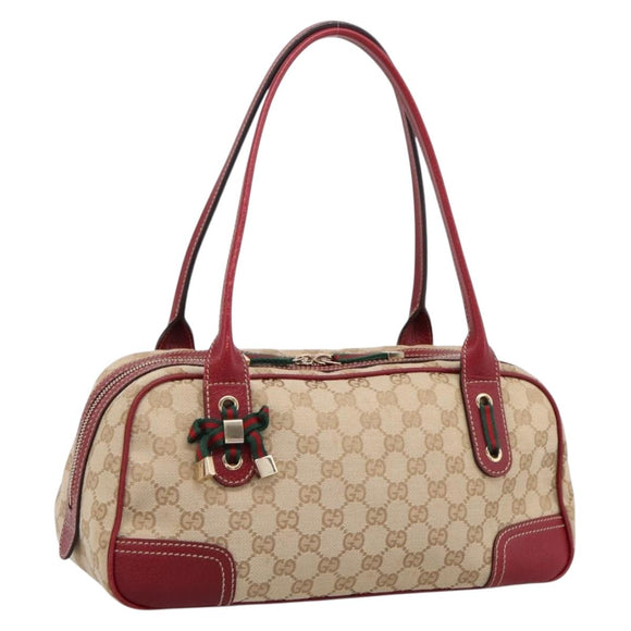 GUCCI GG Canvas Princey Web Sherry Line Bag Beige Gold 161720 Auth 200889V