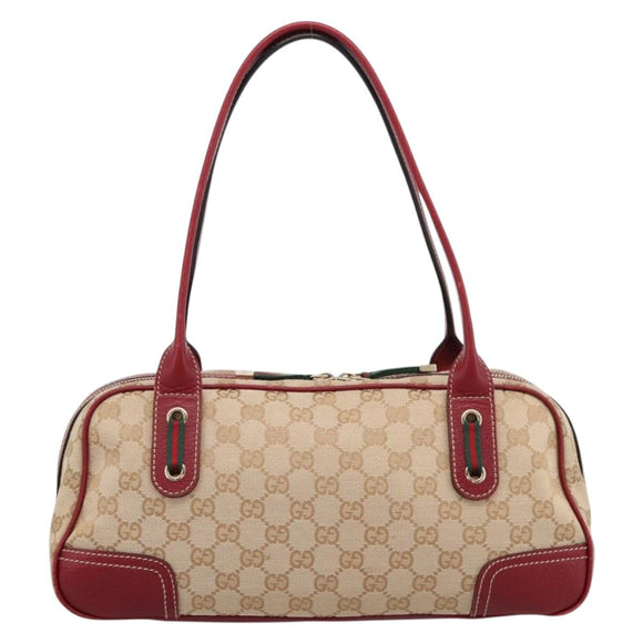 GUCCI GG Canvas Princey Web Sherry Line Bag Beige Gold 161720 Auth 200889V