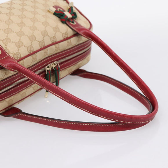 GUCCI GG Canvas Princey Web Sherry Line Bag Beige Gold 161720 Auth 200889V