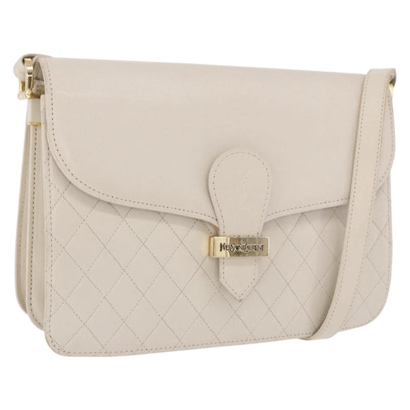 SAINT LAURENT Shoulder Bag Leather Ivory Gold Auth 200890A