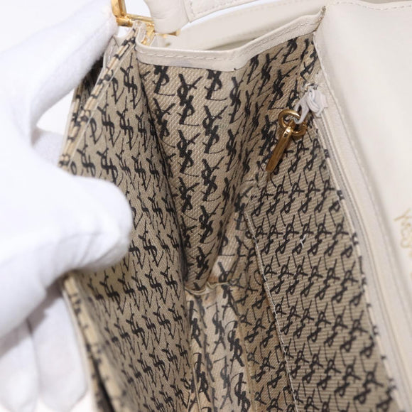 SAINT LAURENT Shoulder Bag Leather Ivory Gold Auth 200890A