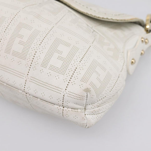 FENDI Zucca Canvas Mamma Baguette Shoulder Bag Leather Ivory Gold Auth 200892V