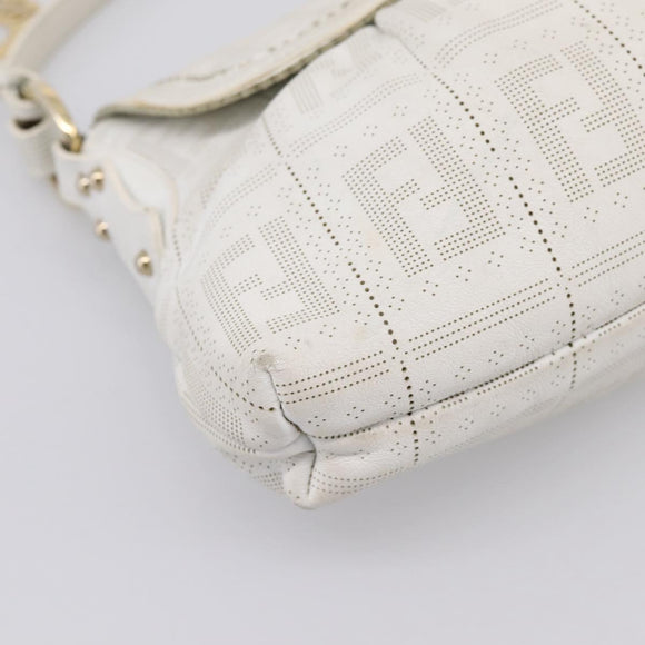 FENDI Zucca Canvas Mamma Baguette Shoulder Bag Leather Ivory Gold Auth 200892V
