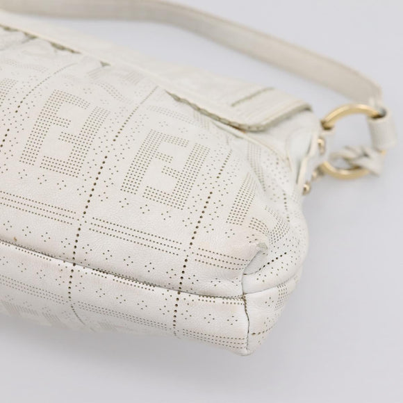 FENDI Zucca Canvas Mamma Baguette Shoulder Bag Leather Ivory Gold Auth 200892V