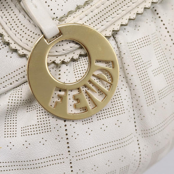 FENDI Zucca Canvas Mamma Baguette Shoulder Bag Leather Ivory Gold Auth 200892V
