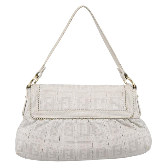 FENDI Zucca Canvas Mamma Baguette Shoulder Bag Leather Ivory Gold Auth 200892V