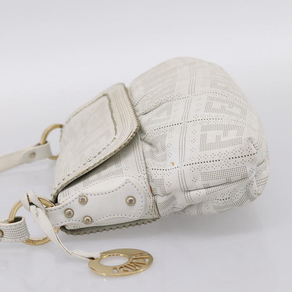 FENDI Zucca Canvas Mamma Baguette Shoulder Bag Leather Ivory Gold Auth 200892V