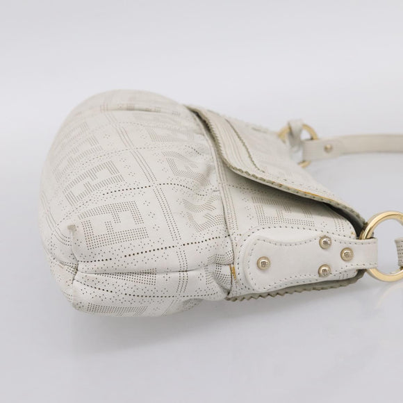 FENDI Zucca Canvas Mamma Baguette Shoulder Bag Leather Ivory Gold Auth 200892V