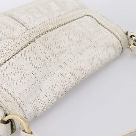 FENDI Zucca Canvas Mamma Baguette Shoulder Bag Leather Ivory Gold Auth 200892V