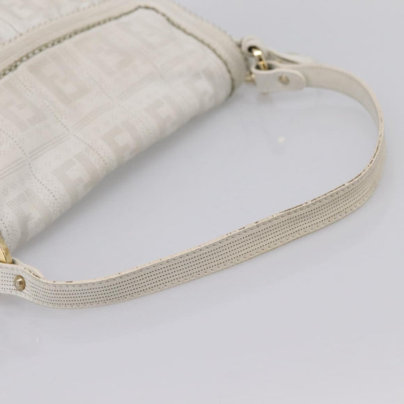 FENDI Zucca Canvas Mamma Baguette Shoulder Bag Leather Ivory Gold Auth 200892V