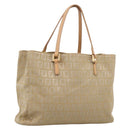 FENDI Zucchino Canvas Hand Bag Beige Gold Auth 200893V-1