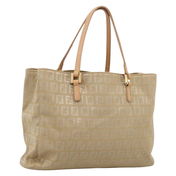 FENDI Zucchino Canvas Hand Bag Beige Gold Auth 200893V