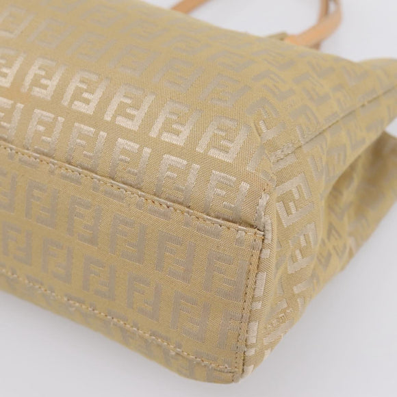 FENDI Zucchino Canvas Hand Bag Beige Gold Auth 200893V