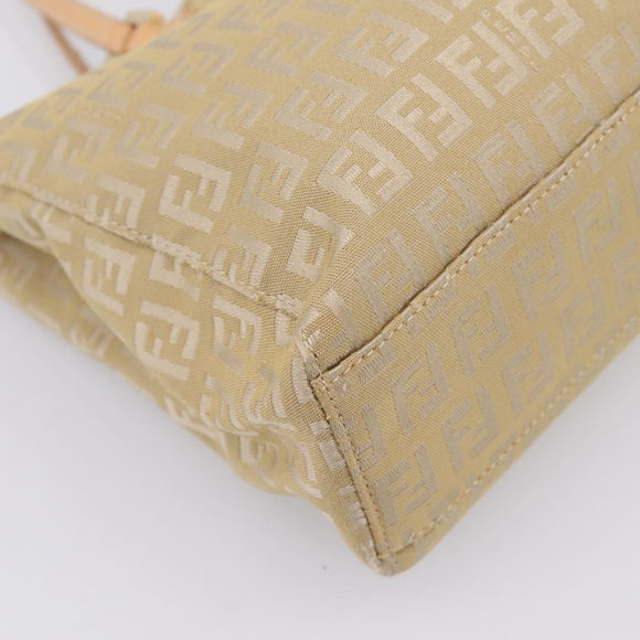 FENDI Zucchino Canvas Hand Bag Beige Gold Auth 200893V