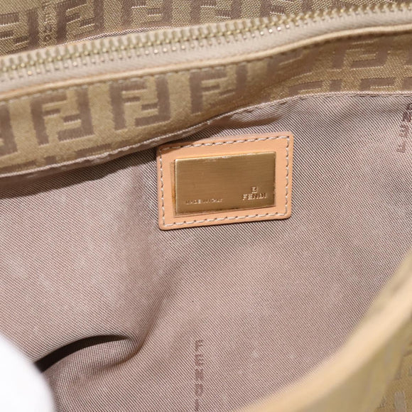 FENDI Zucchino Canvas Hand Bag Beige Gold Auth 200893V