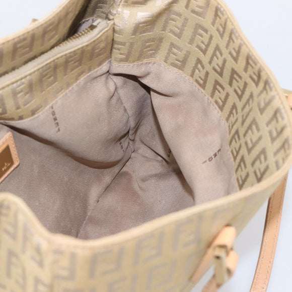 FENDI Zucchino Canvas Hand Bag Beige Gold Auth 200893V