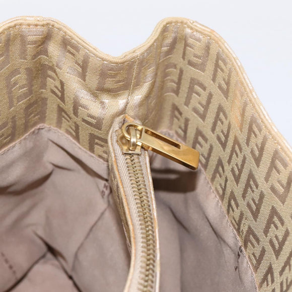 FENDI Zucchino Canvas Hand Bag Beige Gold Auth 200893V