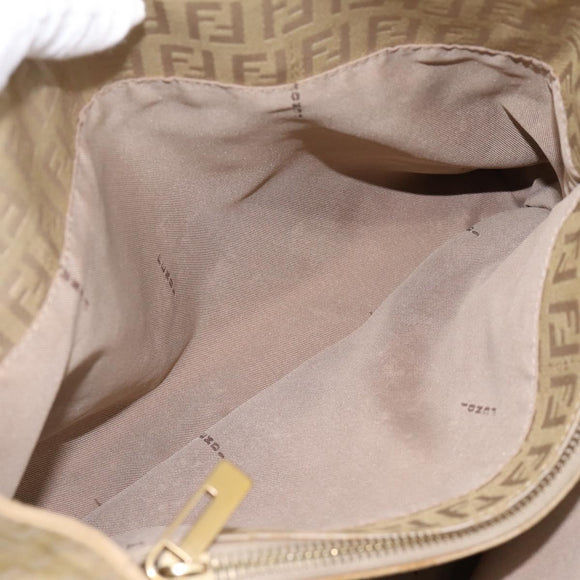 FENDI Zucchino Canvas Hand Bag Beige Gold Auth 200893V