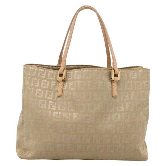 FENDI Zucchino Canvas Hand Bag Beige Gold Auth 200893V