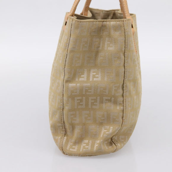 FENDI Zucchino Canvas Hand Bag Beige Gold Auth 200893V