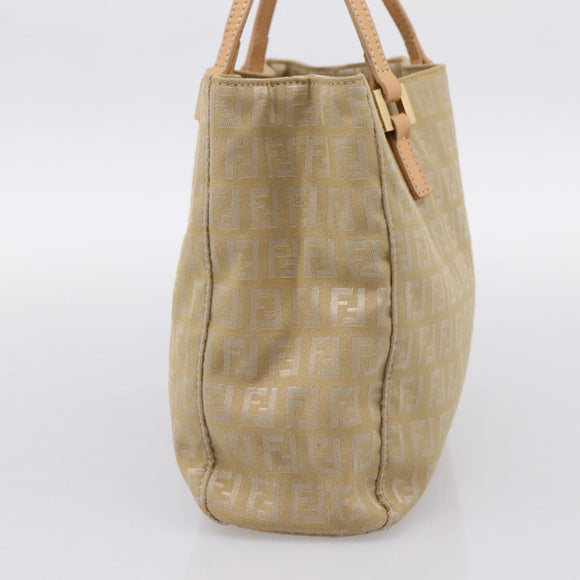 FENDI Zucchino Canvas Hand Bag Beige Gold Auth 200893V