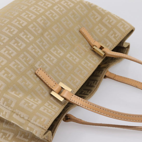 FENDI Zucchino Canvas Hand Bag Beige Gold Auth 200893V