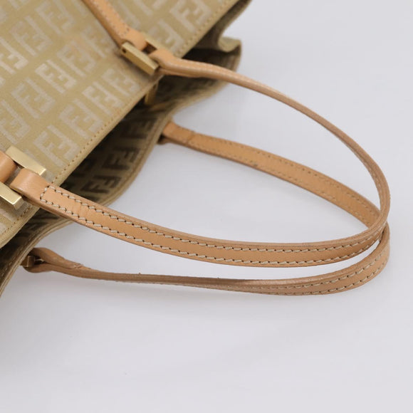 FENDI Zucchino Canvas Hand Bag Beige Gold Auth 200893V