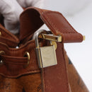 MCM Vicetos Logogram Shoulder Bag PVC Leather Brown Gold Auth 200898-9