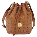 MCM Vicetos Logogram Shoulder Bag PVC Leather Brown Gold Auth 200898-13