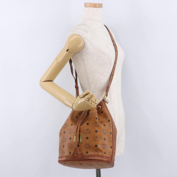 MCM Vicetos Logogram Shoulder Bag PVC Leather Brown Gold Auth 200898