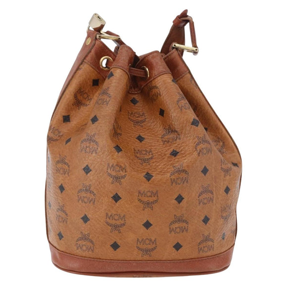 MCM Vicetos Logogram Shoulder Bag PVC Leather Brown Gold Auth 200898