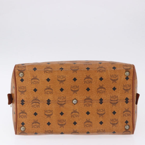 MCM Vicetos Logogram Boston Bag PVC Leather Brown Gold Auth 200899