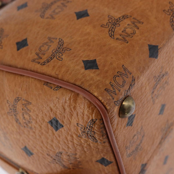 MCM Vicetos Logogram Boston Bag PVC Leather Brown Gold Auth 200899