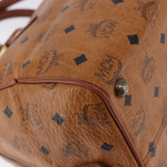 MCM Vicetos Logogram Boston Bag PVC Leather Brown Gold Auth 200899
