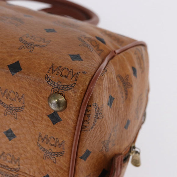 MCM Vicetos Logogram Boston Bag PVC Leather Brown Gold Auth 200899