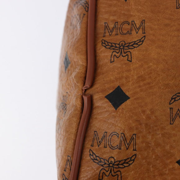 MCM Vicetos Logogram Boston Bag PVC Leather Brown Gold Auth 200899