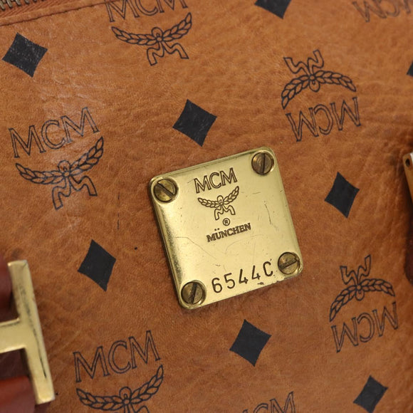 MCM Vicetos Logogram Boston Bag PVC Leather Brown Gold Auth 200899