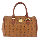 MCM Vicetos Logogram Boston Bag PVC Leather Brown Gold Auth 200899-13