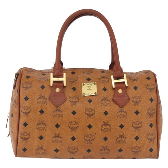 MCM Vicetos Logogram Boston Bag PVC Leather Brown Gold Auth 200899