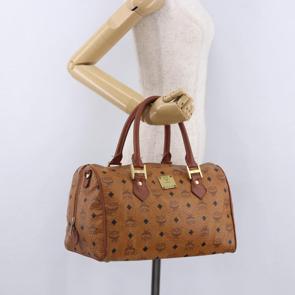 MCM Vicetos Logogram Boston Bag PVC Leather Brown Gold Auth 200899