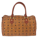 MCM Vicetos Logogram Boston Bag PVC Leather Brown Gold Auth 200899-2