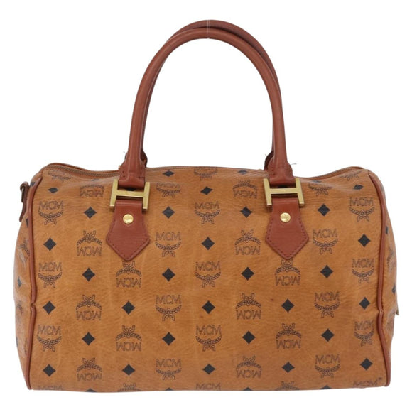 MCM Vicetos Logogram Boston Bag PVC Leather Brown Gold Auth 200899